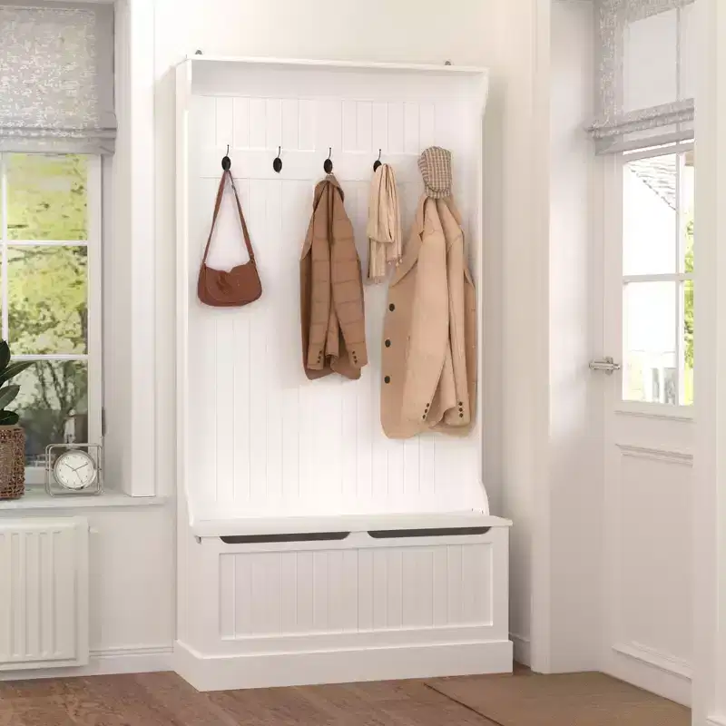 Entryway Bench with Standing Coat Rack Hall Tree with Shoe Storage Bench Entryway Organizer with 5 Hooks