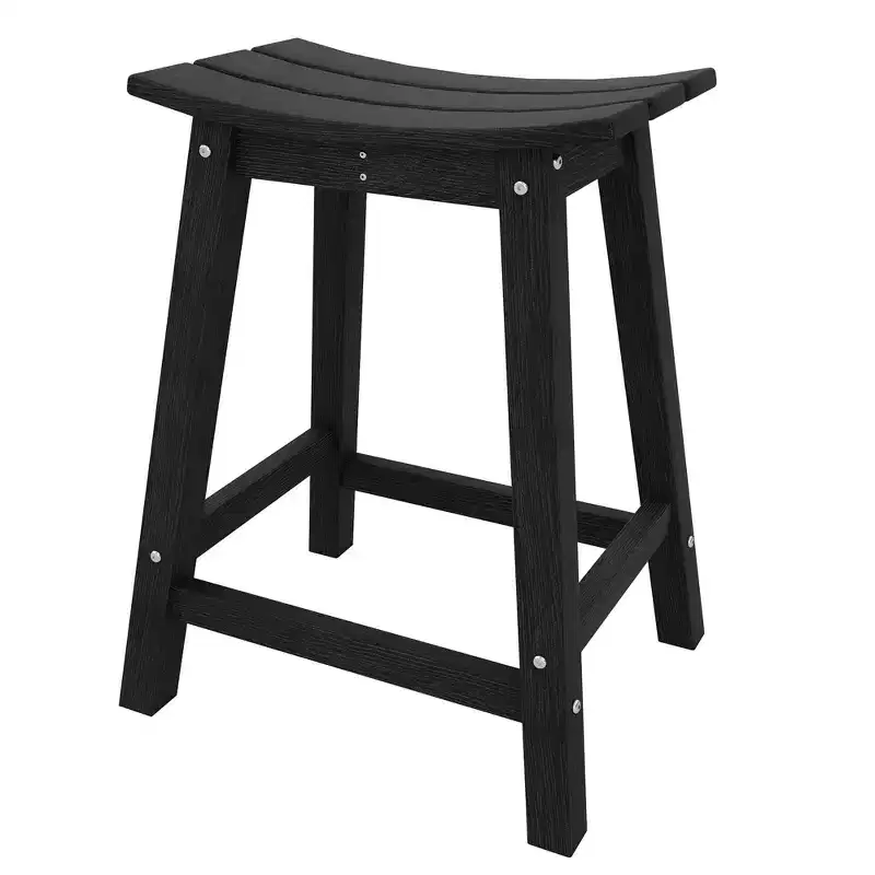 Set of 2 Outdoor Bar Stools, 24 Counter Height Weather-Resistant Chairs with Footrest for Patio, Deck & Kitchen - Black