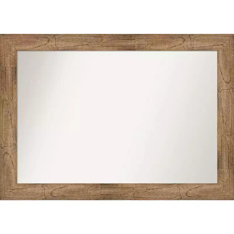 42" x 30" Non-Beveled Owl Wood Bathroom Wall Mirror Brown : Modern Rectangle, Wall Mount