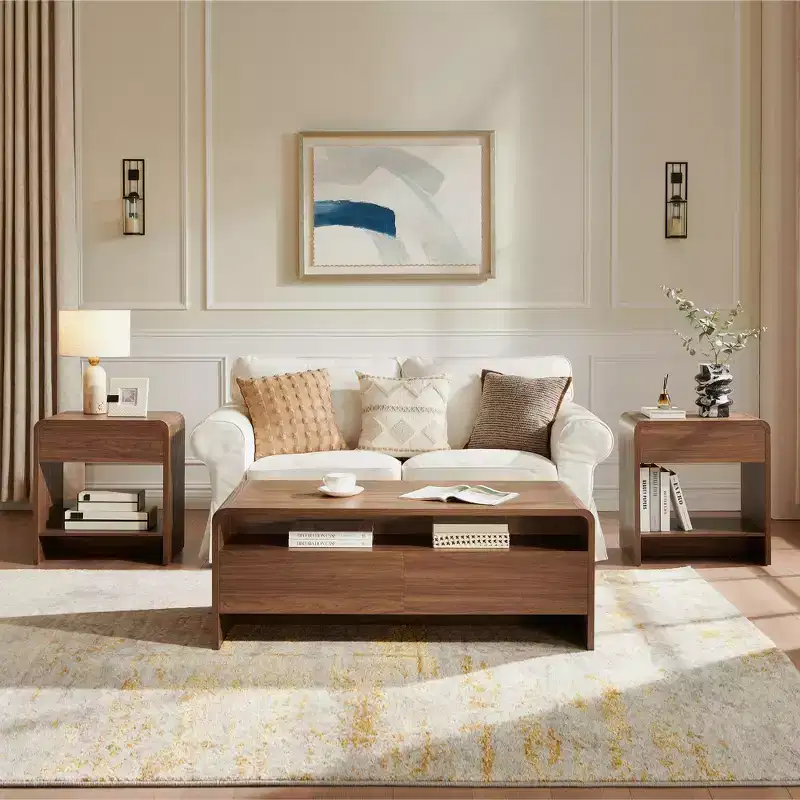 AMERLIFE 3-Piece Living Room Table Set with Storage Drawers, Coffee Table & 2 End Tables