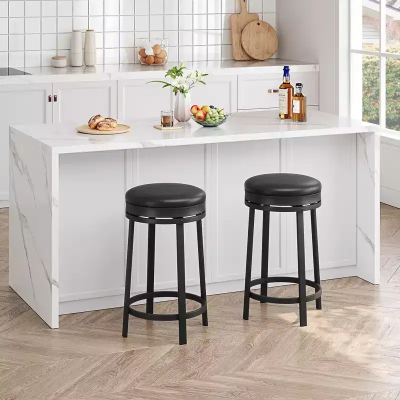 Backless Round 24.4 Counter Height Bar Chair with Upholstered PU Leather Cushion for Kitchen Home Bar