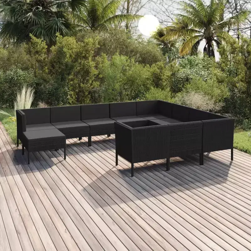 vidaXL 11 Piece Patio Lounge Set - Poly Rattan Garden Furniture - Weather-Resistant, Comfortable Cushioned Seating - Black