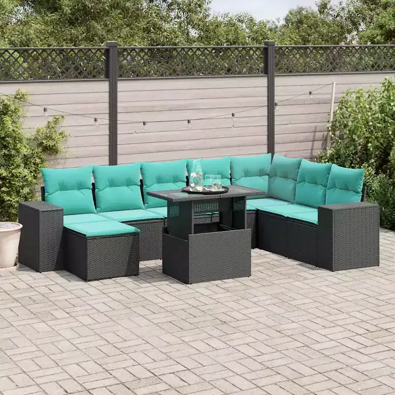 vidaXL Patio Sofa Set with Cushions Table and Couches 9 Piece Poly Rattan