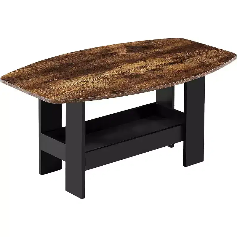 VECELO Coffee Table for Living Room with Storage Compartment Shelf, Brown