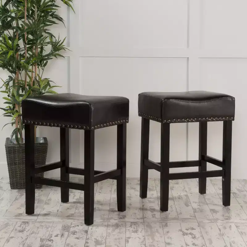 Bonded Leather and Rubberwood 26 Inch Backless Counter Stool