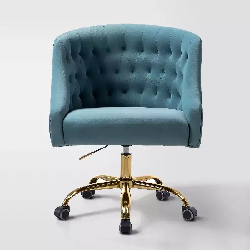 Anika Modern Velvet Height-adjustable Swivel Task Office Chair with Button-tufted Back and Gold Base | Karat Home