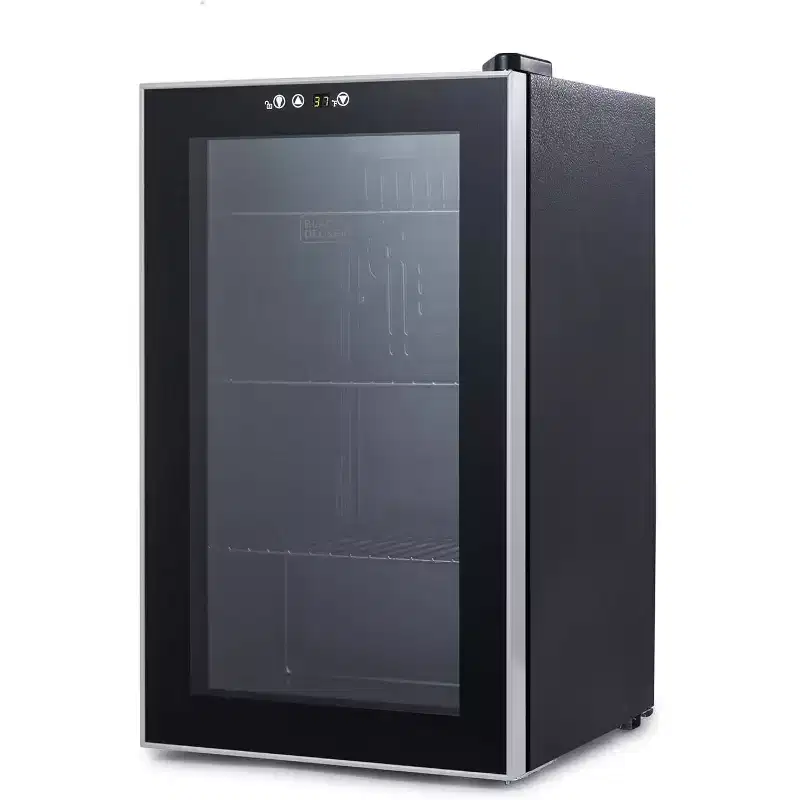 BLACK+DECKER 2.4 Cu. Ft. Beverage Cooler, Beverage Fridge with Double Pane Glass Door, Drink Fridge and Beverage Refrigerator with 76-Can Capacity