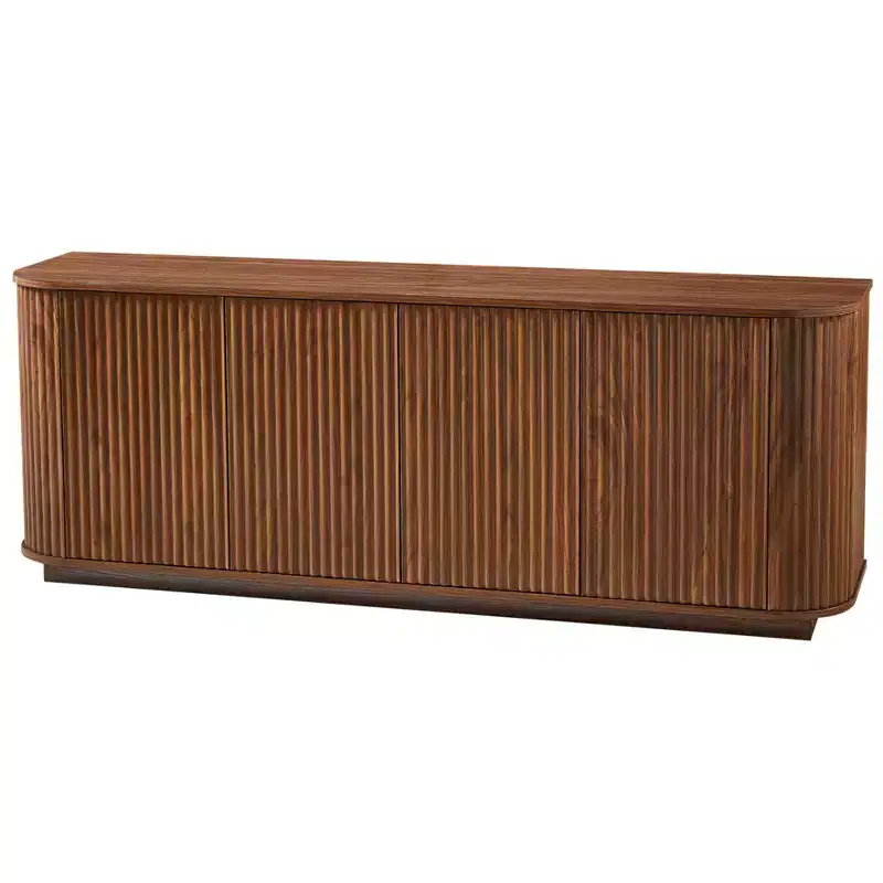 Homy Casa Modern Fluted 4 Door Sideboard Buffet Cabinet with Adjustable Shelves, Walnut