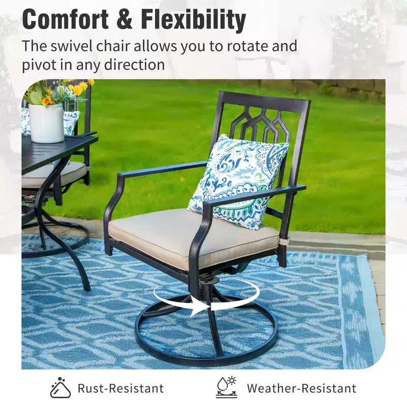 Captiva Designs 6pc Outdoor Patio Steel Dining Table & Swivel Metal Chairs & Market Umbrella