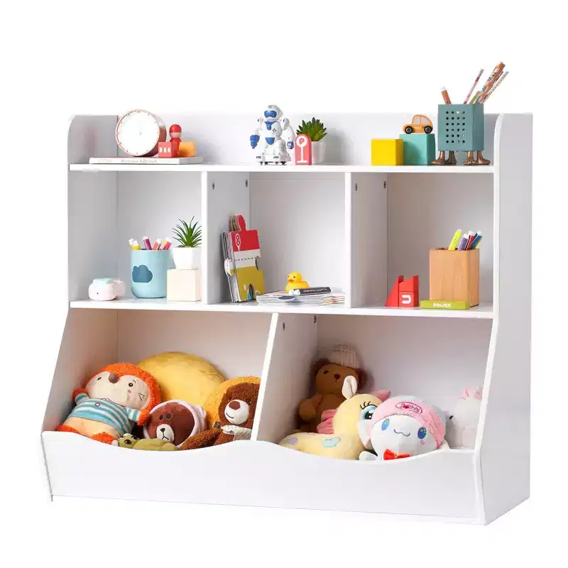 Wood Kid Storage Cubby, Toy Storage Organizer with Bookshelf, 5-Cubby Wood Toy Storage Cabinet, Children Book Toy Shelf for Kids Room