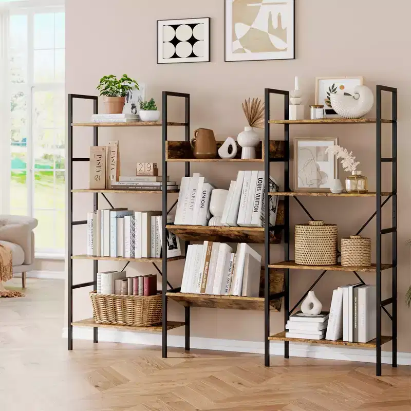MDF & Metal 3-Column Bookcase with Adjustable Shelves 72.8''W x 58''H