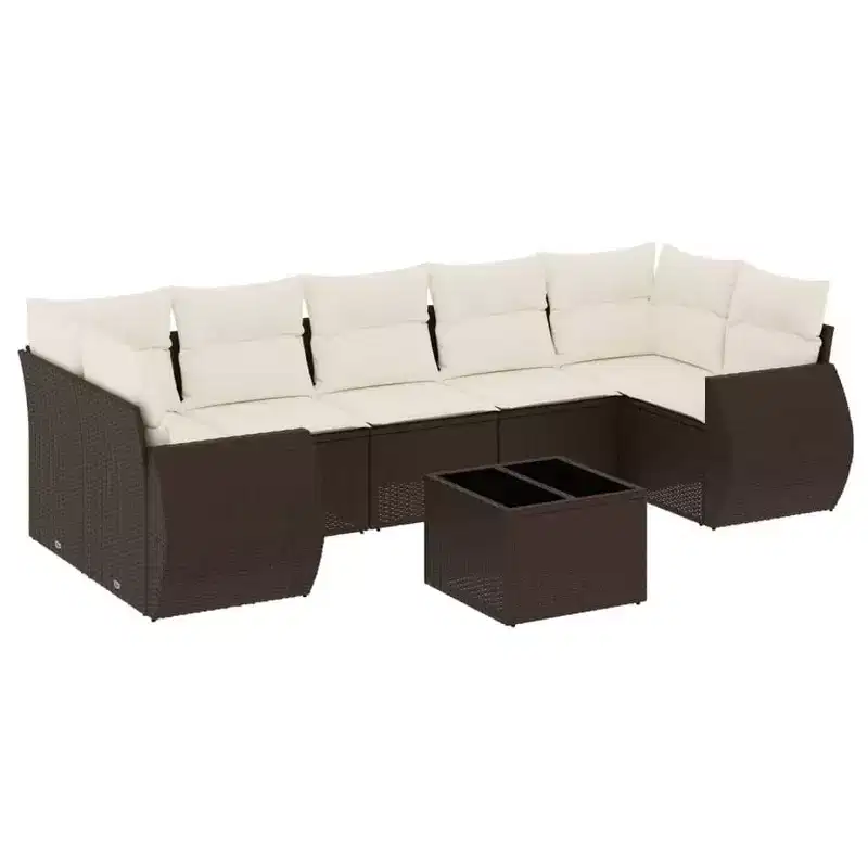 vidaXL 8 Piece Patio Sofa Set with Cushions Brown Poly Rattan - Brown and Cream