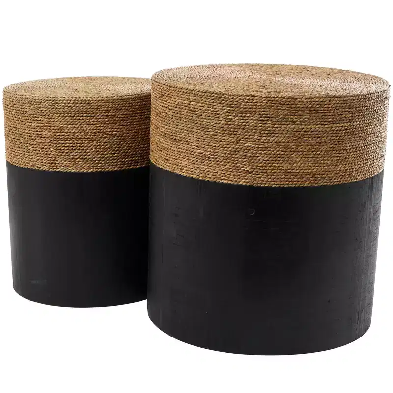 Wood Handmade Colorblock Wrapped Accent Table with Dried Plant Tabletops Black