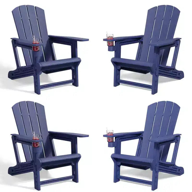 NAYSAYE Patio Chaise Lounge Adirondack Chair 4-Piece Foldable Recliner with Cup Holder 400 LBS Capacity for Backyard Garden, 22.3*30*36.4
