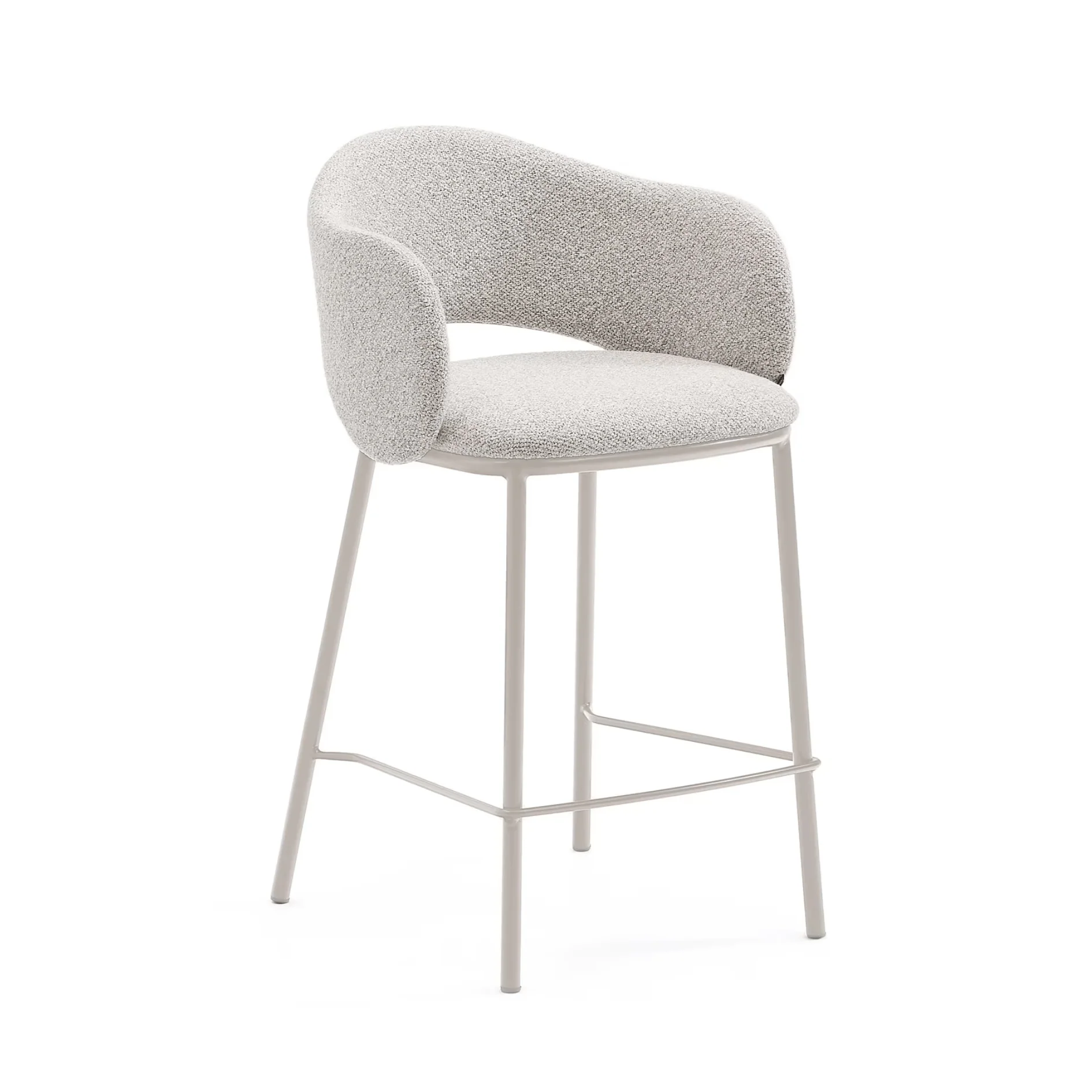 Modern Dove grey Chenille Barstool with High Density Foam and Curved Back for Kitchen