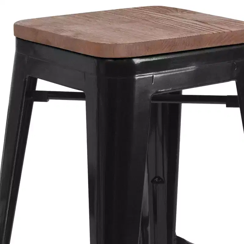 30 High Backless Metal Barstool with Square Wood Seat