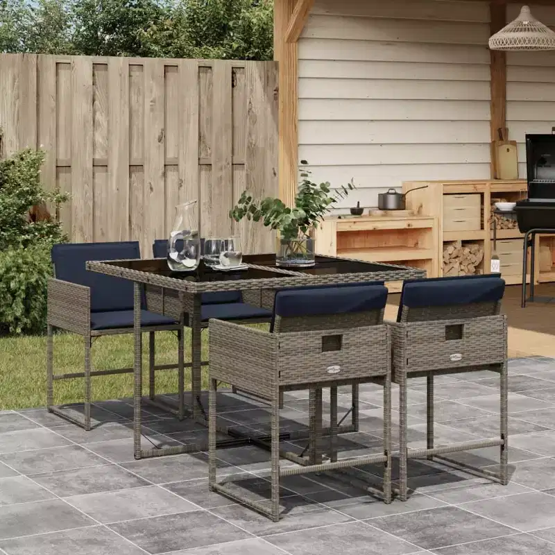 vidaXL Patio Dining Set Set of 4 Gray, Navy Blue