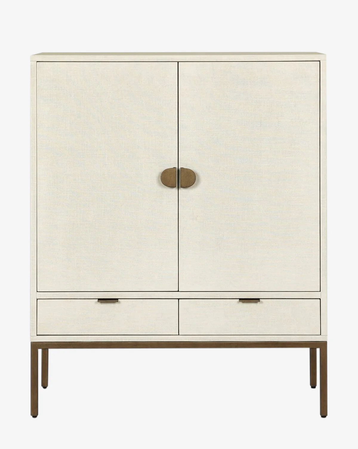 Transitional Linen & Mahogany Cabinet with Brass Accents & Spacious Drawers for Living Room