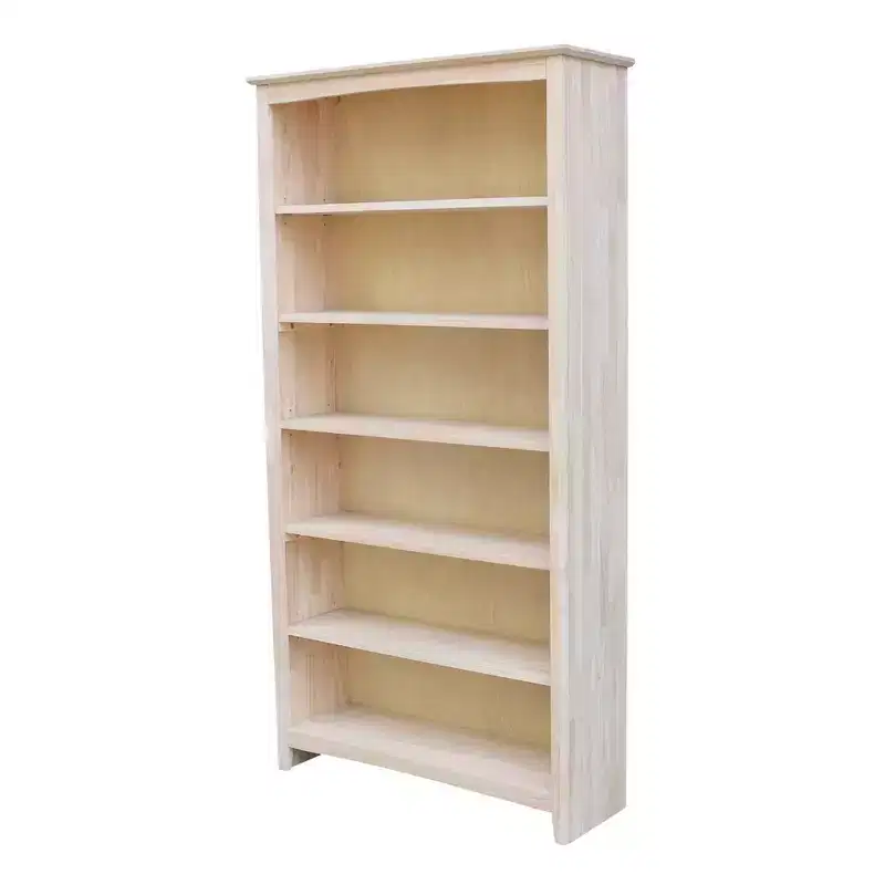 72"x38" Shaker Bookcase Unfinished - International Concepts: Solid Parawood, 6-Tier Storage