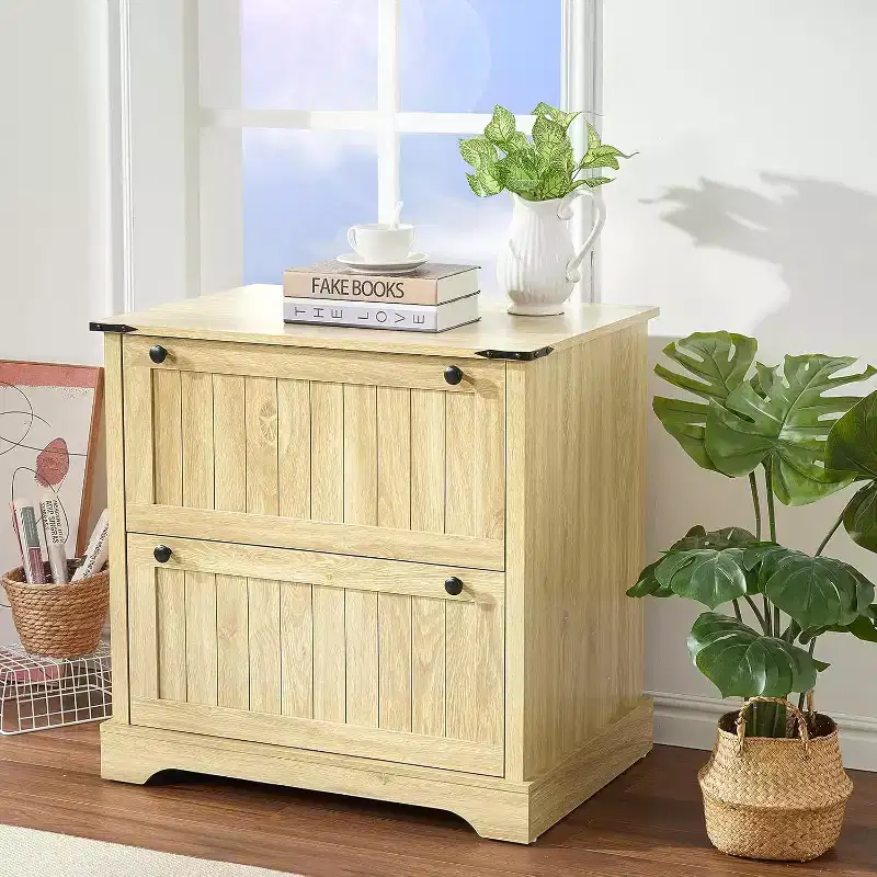 Farmhouse Nightstands with 2 Drawers, 30 Rustic File Cabinets with Hanging File Folders for A4/ Letter/ Legal Size Documents, for Home Office