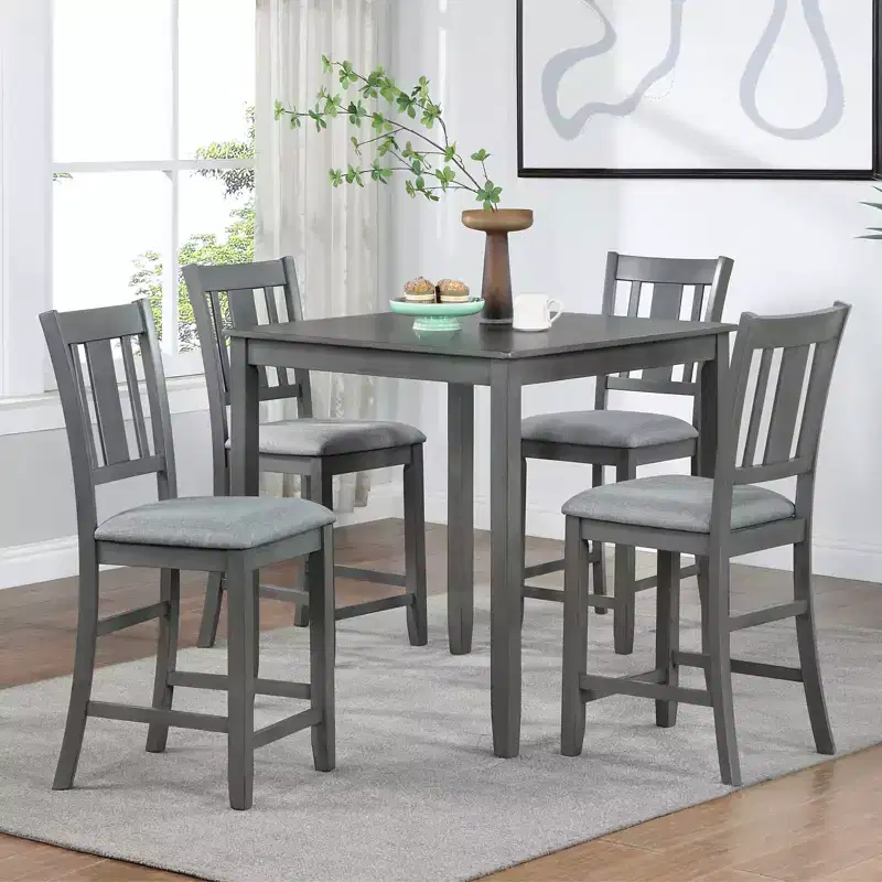 Dining Chairs Set of 4, Wooden Kitchen Dining Chair with Padded Seat and Slatted Backrest, 4 Piece Farmhouse Upholstered Barstool