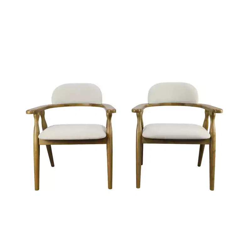 Christopher Knight Home Cedric Farmhouse Rubberwood Upholstered Dining Chairs with Curved Backrest (Set of 2)