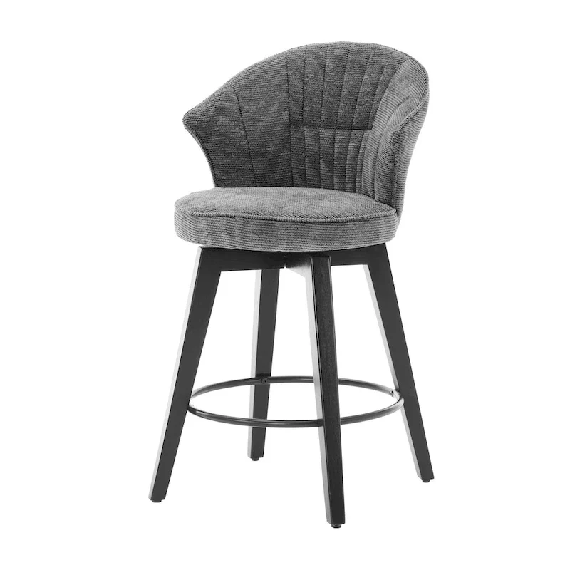White / Blue / Dark Grey Swivel Bar Stools, Set of 2, Chenille Cushioned Counter Height Chairs with Metal Legs