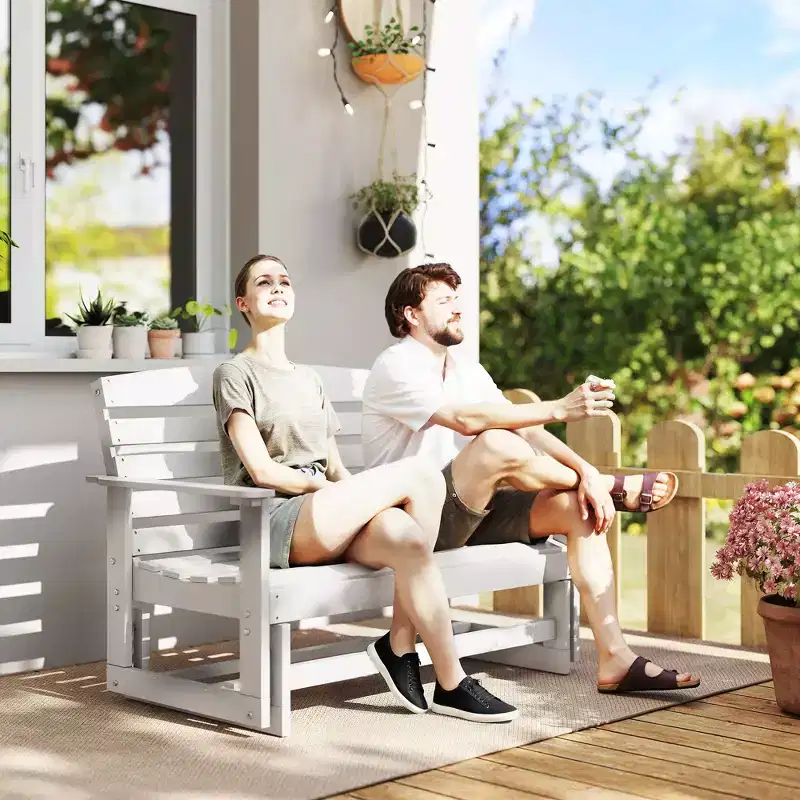 Patio Glider Bench w/ HDPE Slatted Double Rocking Chair