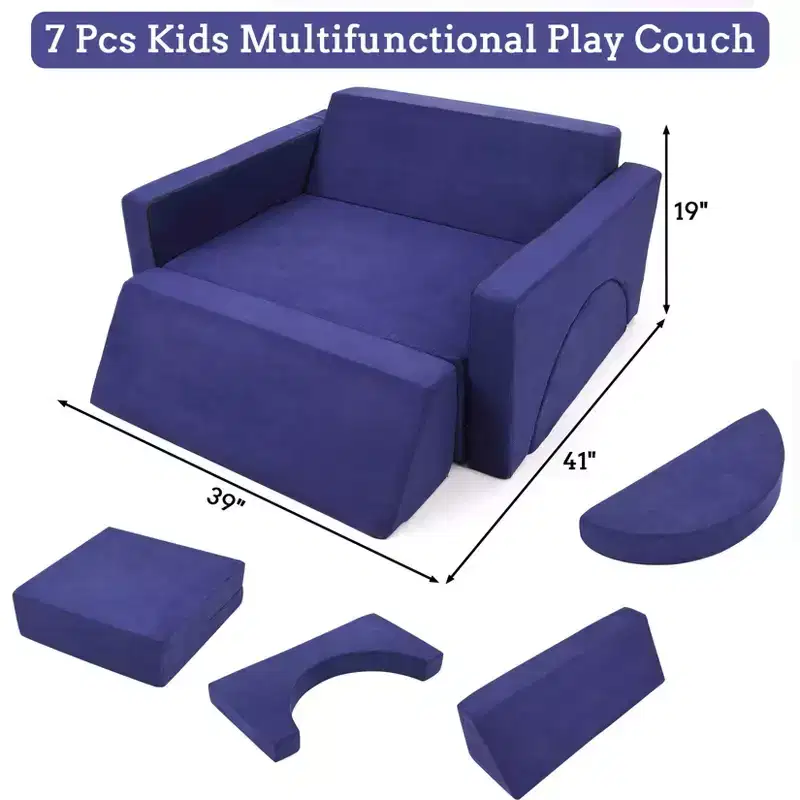 7-Piece Modular Kids Play Couch, Multifunctional Convertible Toddler Sofa Set for Playroom, Nursery, Creative Play