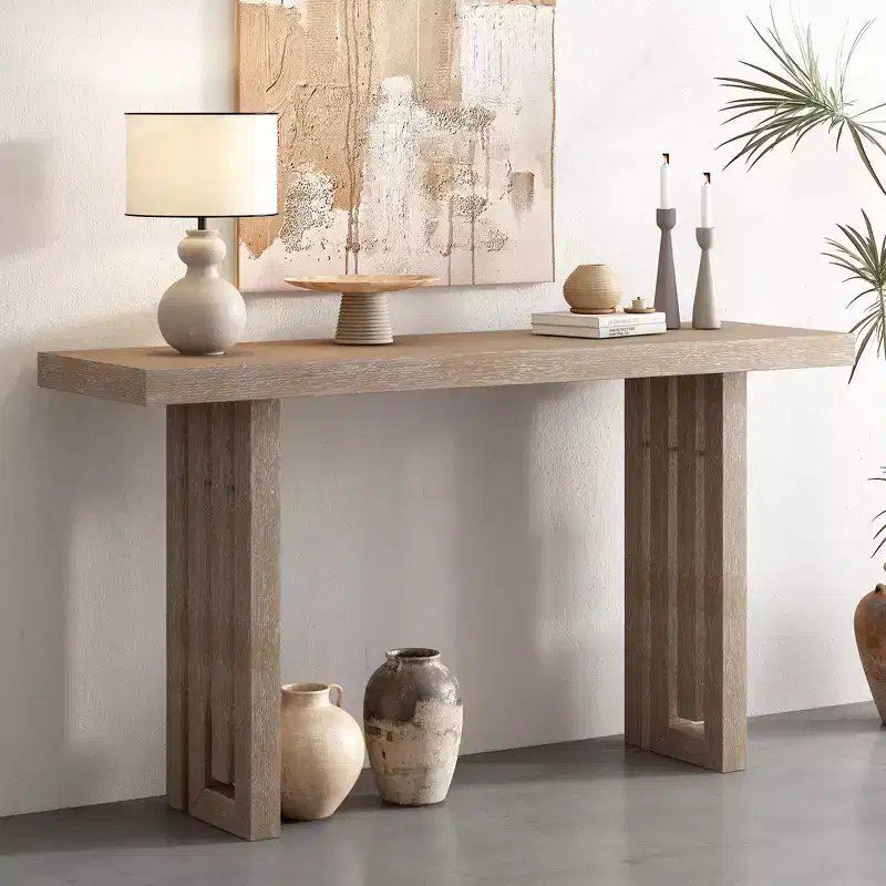 Clihome Modern Entryway Oak Veneer Console Table with Sculpted Sides, with Spacious Top for Living Room