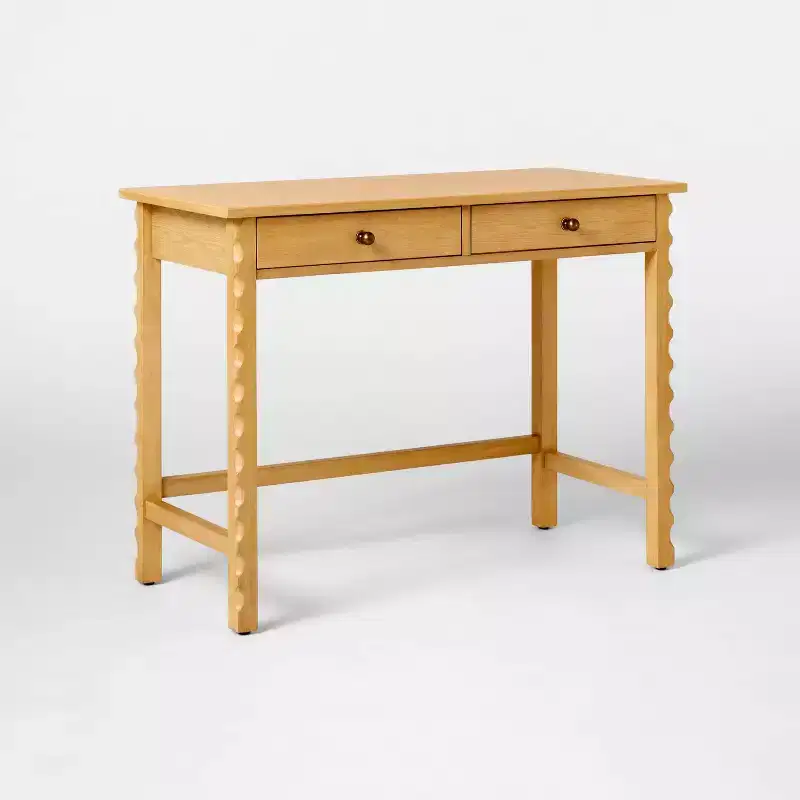 Wood Desk with Drawers Natural Wood