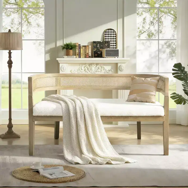Christopher Knight Home Shigeo 47.5 Farmhouse Rubberwood Boucle Upholstered Sofa