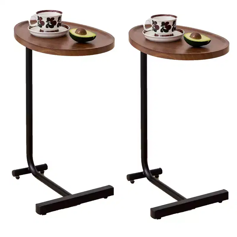 Set of 2 Brown C-Shaped Side Tables, Slim Sofa End Tables for Small Spaces, Living Room and Bedroom