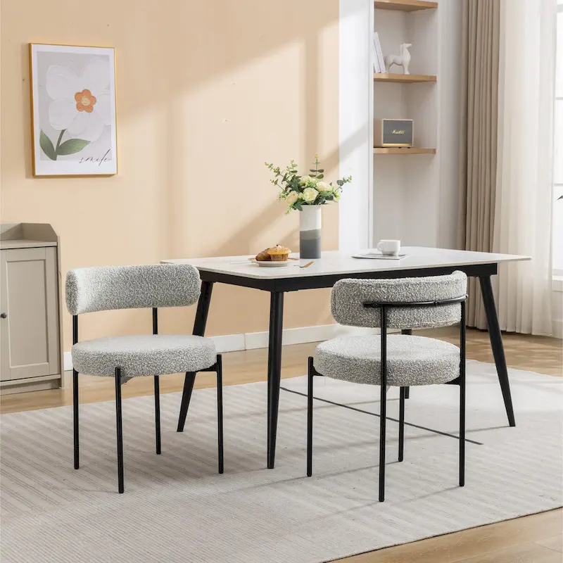 Modern Round Boucle Dining Chairs, Set Of 2