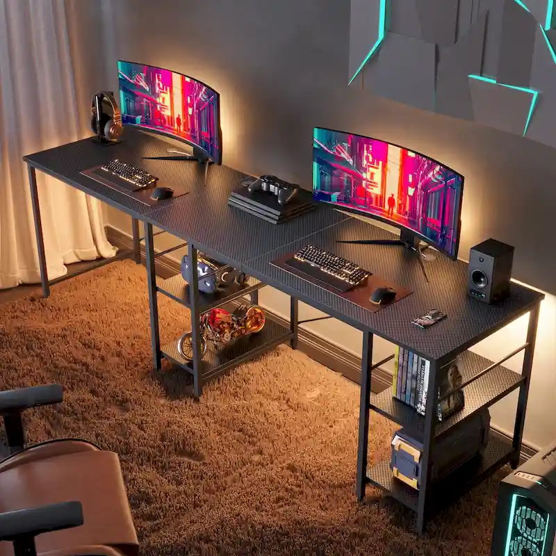 95.2 Inch L Shaped Desk with Shelves Home Office Computer Desk