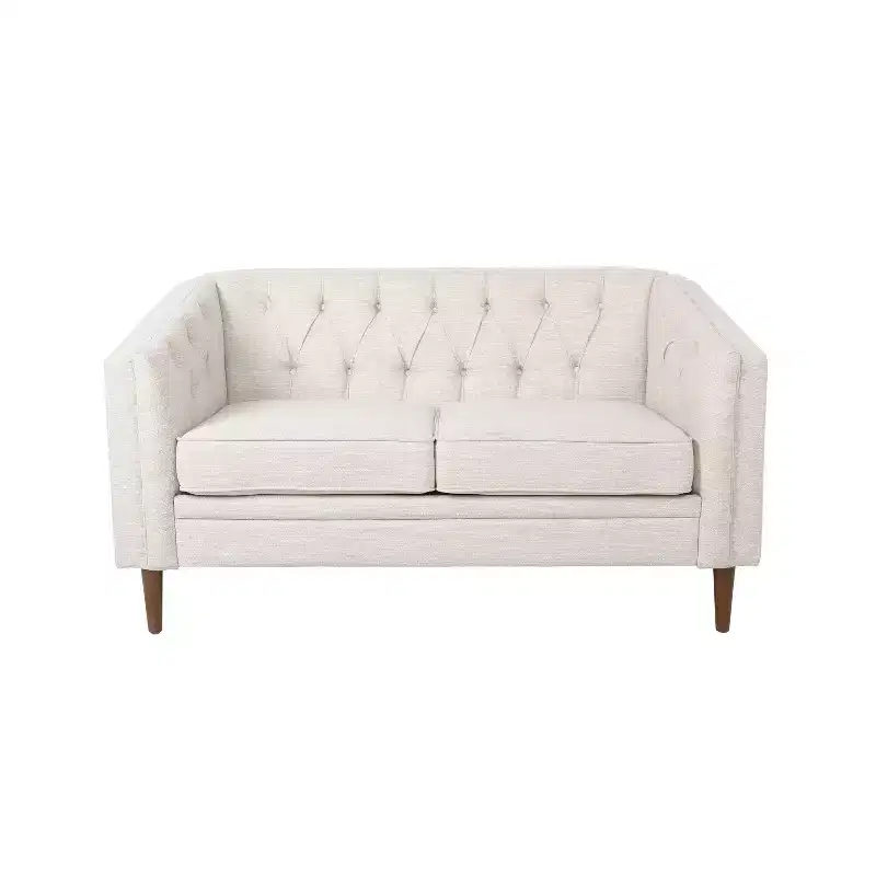 Tufted Loveseat with Button-Tufted Diamond Stitch, Beige/Espresso