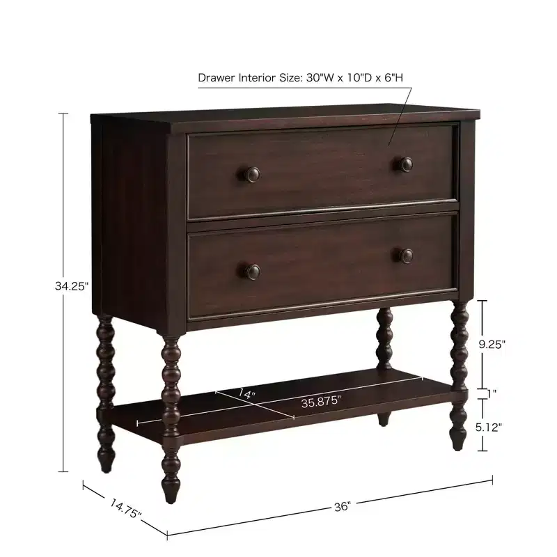 Farmhouse Solid Wood 2-Drawer Dresser Side Table with Shelf, Bedside, End Table for Living Room