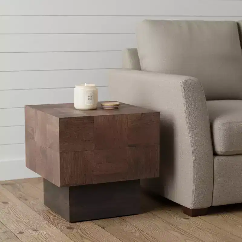 HomeRoots 22 Gray Distressed Solid Wood Square Block End Table