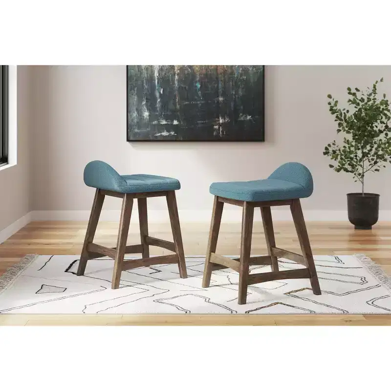 Signature Design by Ashley Lyncott Counter Height Upholstered Barstool with Foam Cushion, Set of 2, Blue