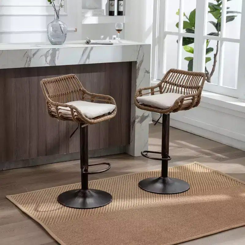 TUYOHW 25-33H Swivel Bar Stools with Adjustable Height,Woven Counter Height Bar Stools with Cushion for Kitchen & Home Bar,250lbs Capacity