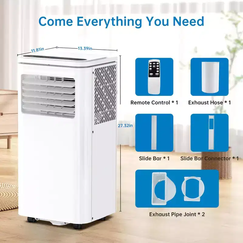 Acekool 8,000 BTU Portable Air Conditioner, 3-in-1 Cooling Fan Dehumidifier, Sleep Mode, 24H Timer, Remote for Rooms up to 350 Sq Ft