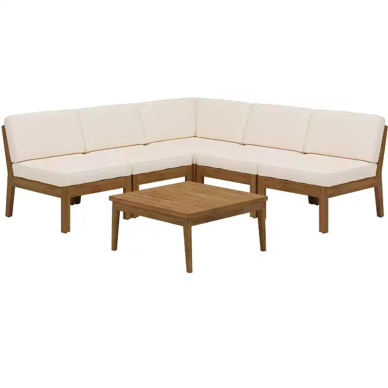 Christopher Knight Home Caelis Rustic 6 Piece Patio Acacia Wood Slatted Seating Set with Cushions