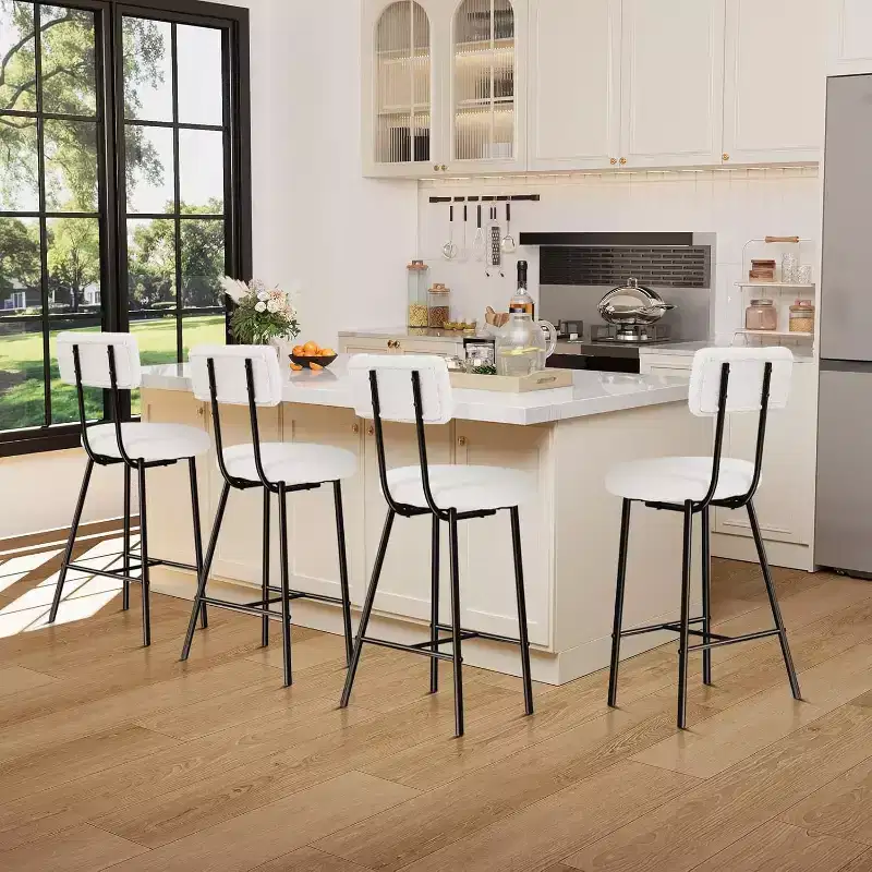 COZONY Upholstered Bar Stool Set with Curved Backrest, Metal Frame Counter Height Stools for Kitchen Island Dining Table Home Bar