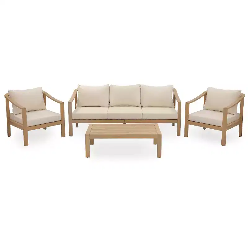Christopher Knight Home Febi Modern 4 Piece Acacia Patio Seating Set with Cushion and Slatted Table