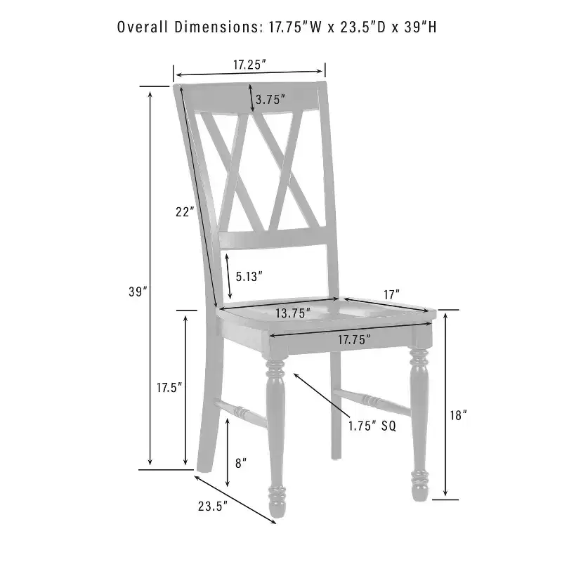 Dining Chair Set of 4 Rubberwood X-Back Armless 250 lbs Capacity Kitchen Dining Room