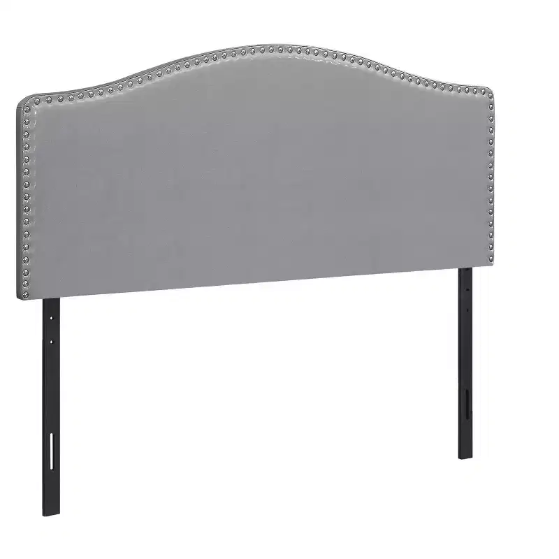 Gray Faux Leather Upholstered Arched Queen Headboard With Nail Head Trim