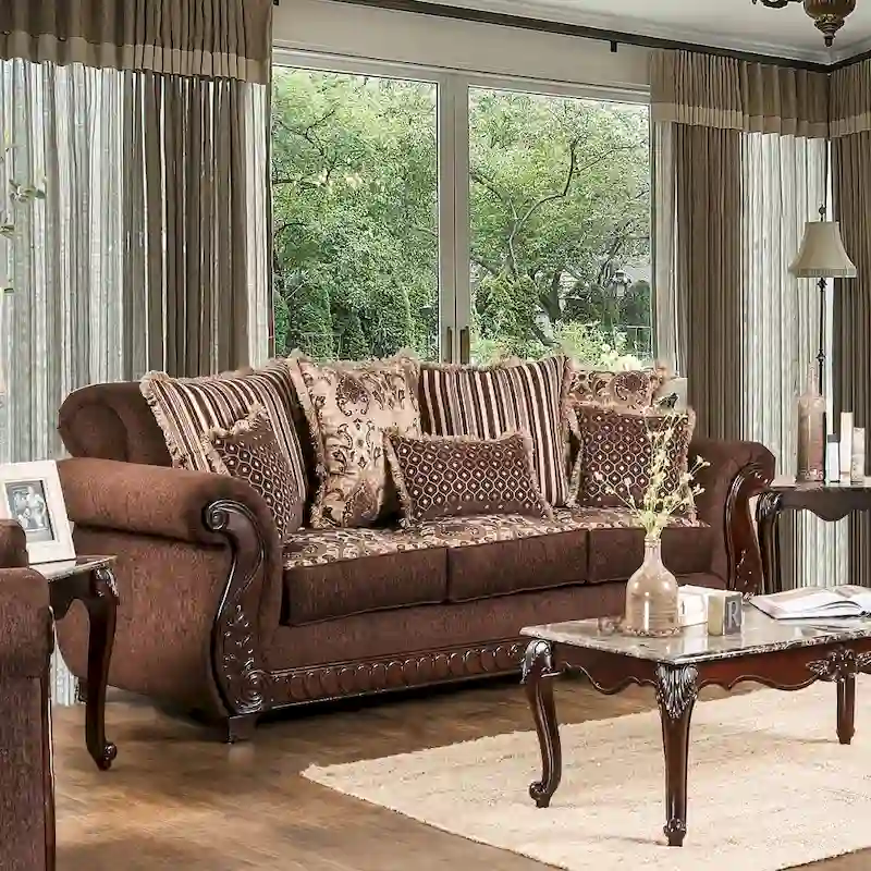 Traditional Fabric Upholstered Rolled Arms Sofa by
