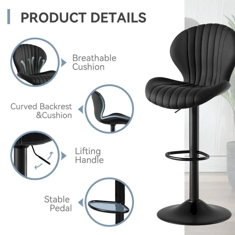 Set of 2 Modern Fabric Bar Stool with Iron Frame