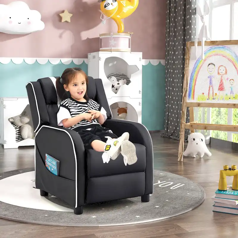 Gymax Kids Recliner Chair Ergonomic Leather Sofa Armchair w/Footrest