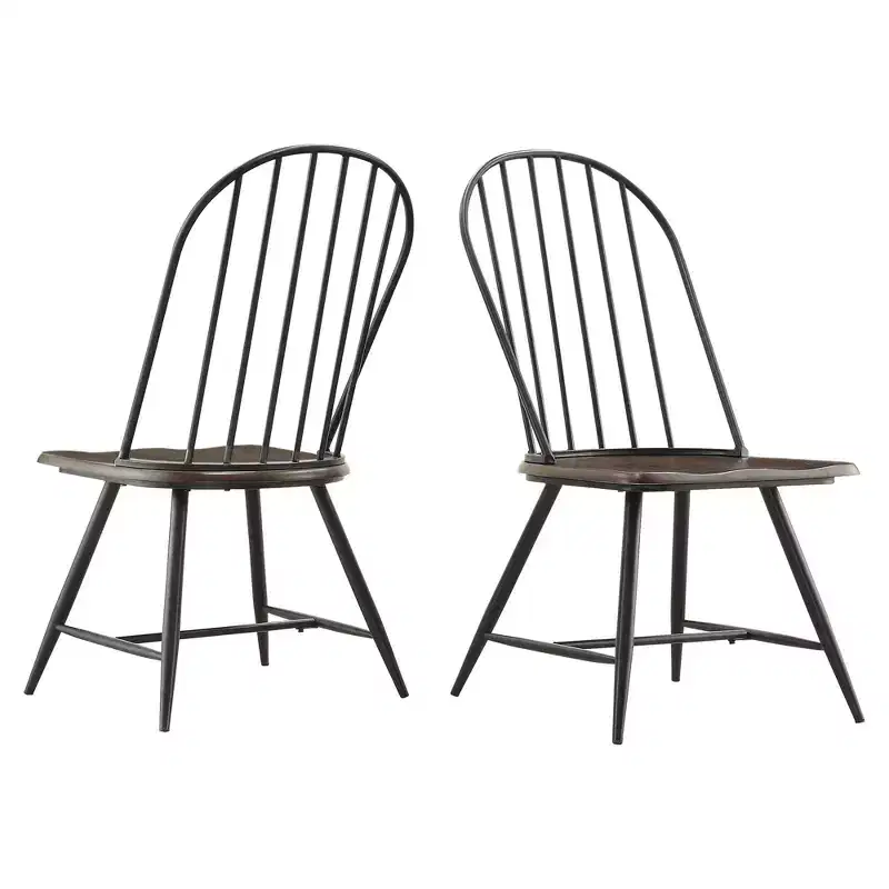 Raelyn Two-Tone Spindle Windsor Dining Chair - (Set of 4) - Black Metal/Brown Veneer - iNSPIRE Q